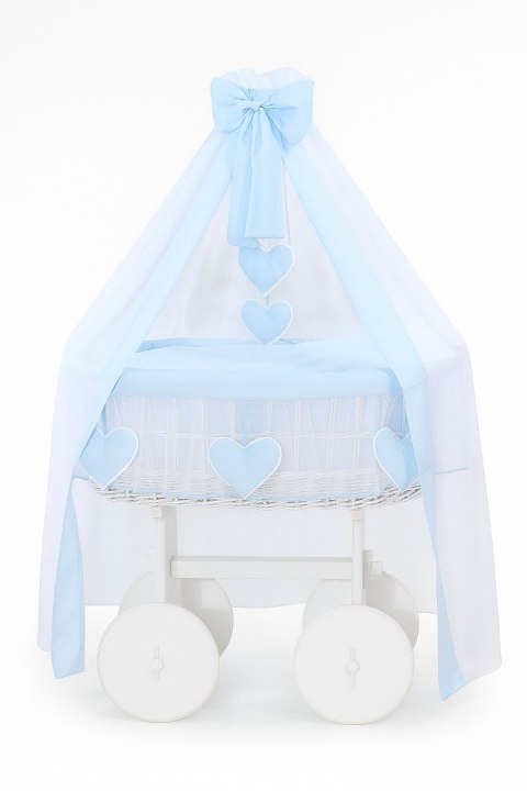 Wiklinowy kosz Mojżesza z baldachimem Deluxe Amelia - biały + niebieska pościel