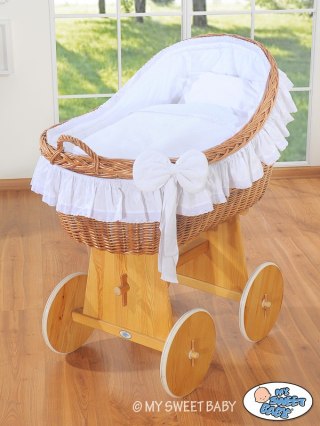 Wiklinowy kosz Mojżesza z budką wiklinową Carina - naturalny + biała pościel