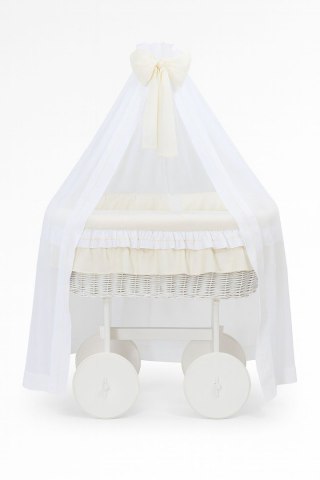 Wiklinowy kosz Mojżesza z baldachimem Deluxe Bellamy - biały + kremowa pościel