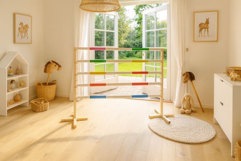 Przeszkoda skokowa do Hobby Horse 160cm, h-120 cm, dwie belki - różowa i niebieska