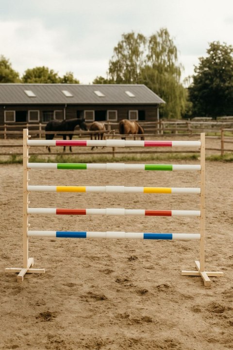 Przeszkoda skokowa do Hobby Horse 160cm, h-120 cm, dwie belki zielona i niebieska