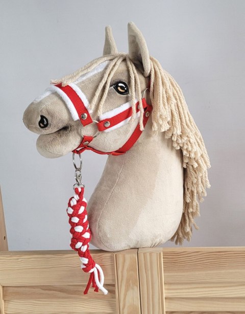 Uwiąz dla konia Hobby Horse pleciony ze sznurka - biało-czerwony