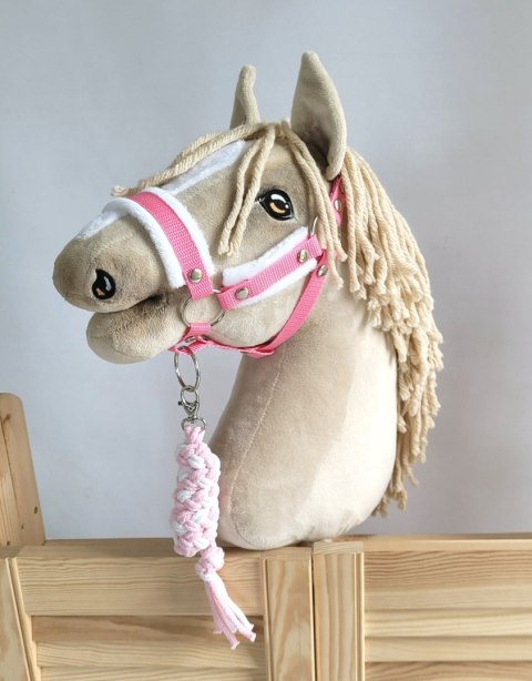 Uwiąz dla konia Hobby Horse pleciony ze sznurka - biało-różowy