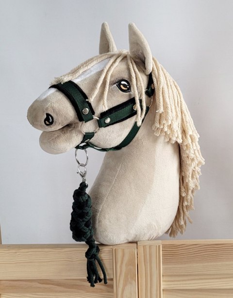 Uwiąz dla konia Hobby Horse pleciony ze sznurka - czarno-butelkowa zieleń