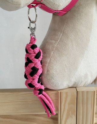 Uwiąz dla konia Hobby Horse pleciony ze sznurka - czarno-ciemnoróżowy