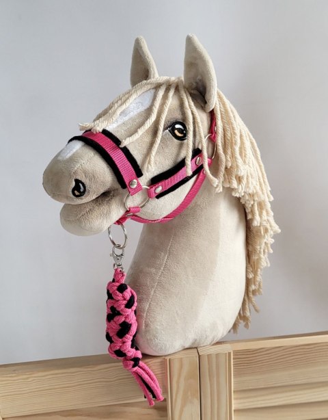 Uwiąz dla konia Hobby Horse pleciony ze sznurka - czarno-ciemnoróżowy