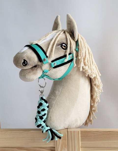 Uwiąz dla konia Hobby Horse pleciony ze sznurka - czarno-miętowy
