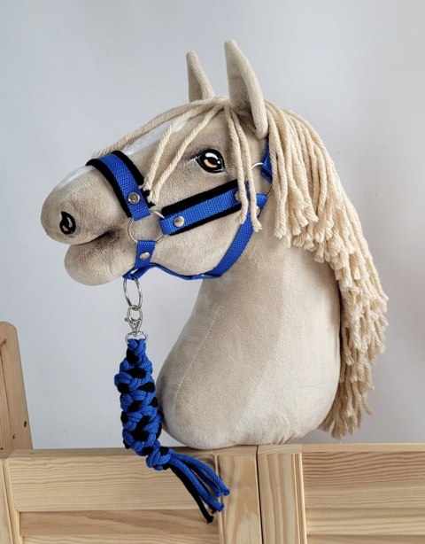 Uwiąz dla konia Hobby Horse pleciony ze sznurka - czarno-niebieski