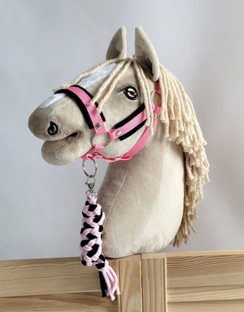 Uwiąz dla konia Hobby Horse pleciony ze sznurka - czarno-różowy