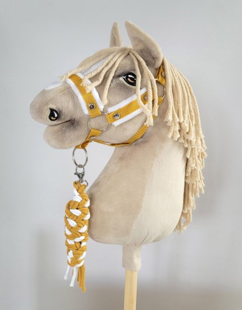 Uwiąz dla konia Hobby Horse pleciony ze sznurka - biało-musztardowy