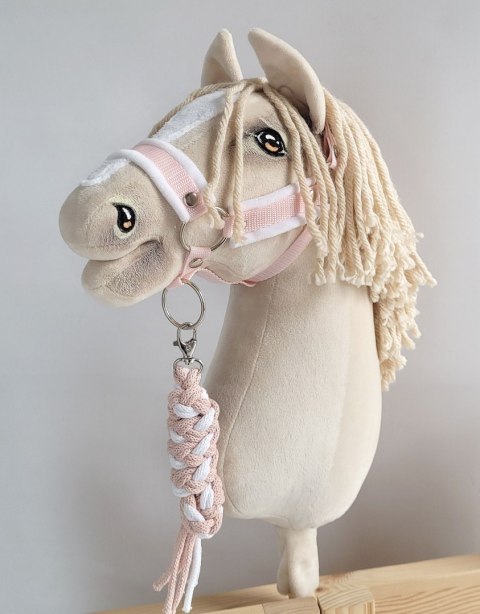 Uwiąz dla konia Hobby Horse pleciony ze sznurka - biało-pudrowy róż
