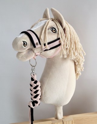 Uwiąz dla konia Hobby Horse pleciony ze sznurka - czarno- pudrowy róż