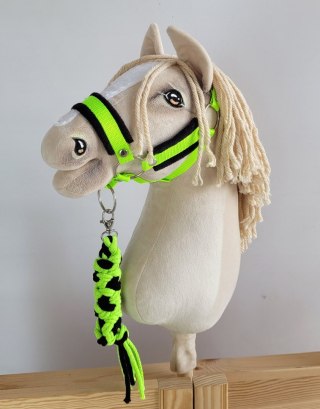 Uwiąz dla konia Hobby Horse pleciony ze sznurka - neon green/ czarny