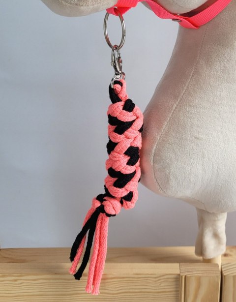 Uwiąz dla konia Hobby Horse pleciony ze sznurka - neon pink/ czarny