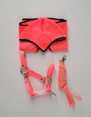 Zestaw dla Hobby Horse A3: polarowa derka + nauszniki - neon pink