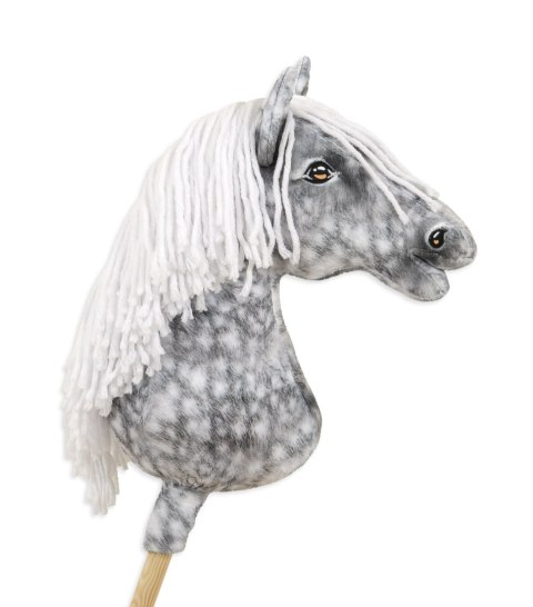 Hobby Horse Duży koń na kiju Premium - siwek jabłkowity z białą grzywą A3