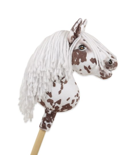 Hobby Horse Mały koń na kiju Premium tarantowaty biało-brązowy z białą grzywą A4