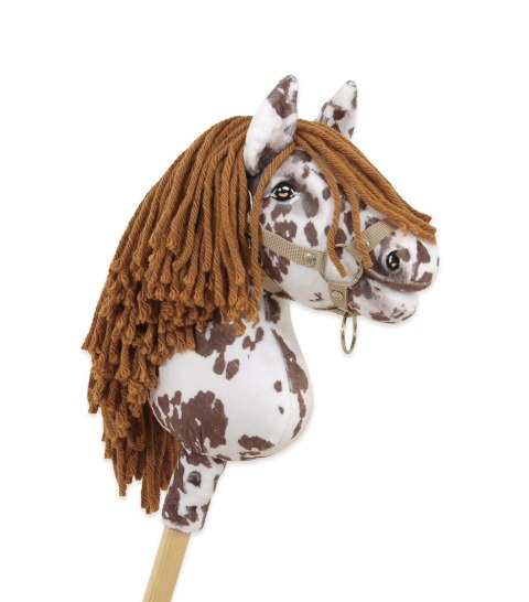 Hobby Horse Mały koń na kiju Premium tarantowaty biało-brązowy z brązową grzywą A4