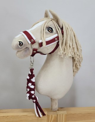 Uwiąz dla konia Hobby Horse pleciony ze sznurka - biało-bordowy