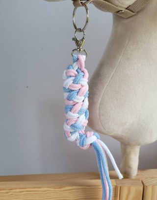 Uwiąz dla konia Hobby Horse pleciony ze sznurka - błękit/ jasny róż/ biały