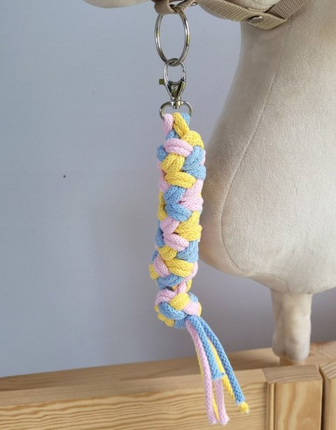 Uwiąz dla konia Hobby Horse pleciony ze sznurka - błękit/ jasny róż/ żółty