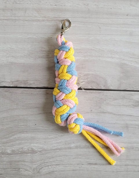 Uwiąz dla konia Hobby Horse pleciony ze sznurka - błękit/ jasny róż/ żółty