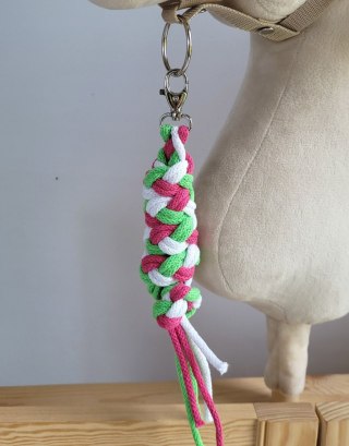 Uwiąz dla konia Hobby Horse pleciony ze sznurka - ciemny róż/ jasny zielony/ biały