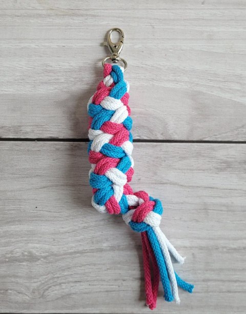 Uwiąz dla konia Hobby Horse pleciony ze sznurka - ciemny róż/ turkus/ biały