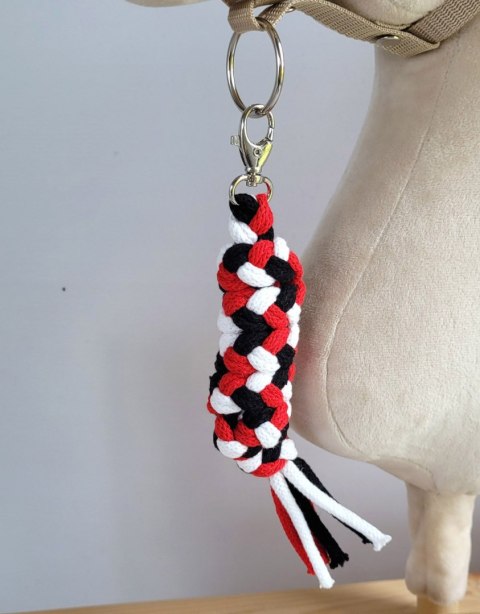 Uwiąz dla konia Hobby Horse pleciony ze sznurka - czerwony/ biały/ czarny