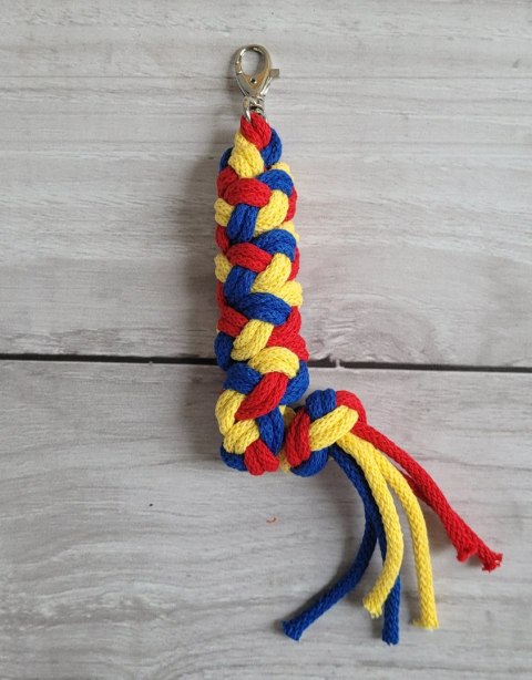 Uwiąz dla konia Hobby Horse pleciony ze sznurka - czerwony/ niebieski/ żółty