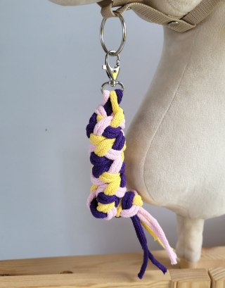 Uwiąz dla konia Hobby Horse pleciony ze sznurka - jasny róż/ ciemny fiolet/ żółty