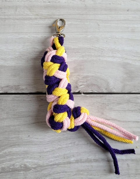 Uwiąz dla konia Hobby Horse pleciony ze sznurka - jasny róż/ ciemny fiolet/ żółty
