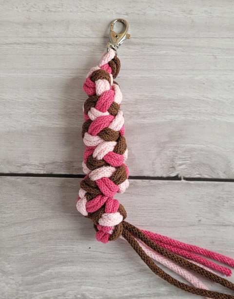 Uwiąz dla konia Hobby Horse pleciony ze sznurka - jasny róż/ ciemny róż/ brąz