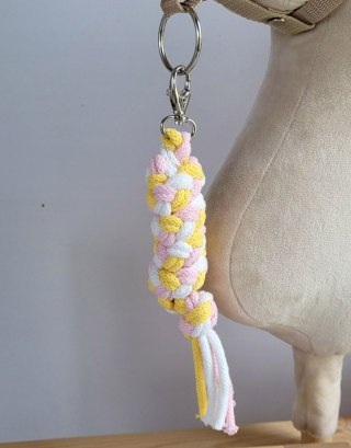 Uwiąz dla konia Hobby Horse pleciony ze sznurka - jasny róż/ żółty/ biały
