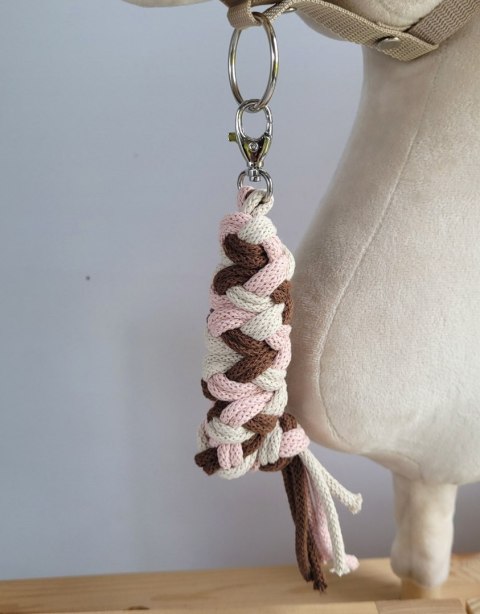 Uwiąz dla konia Hobby Horse pleciony ze sznurka - pastelowy róż/ brąz/ jasny beż