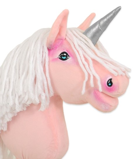Hobby Horse Jednorożec na kiju różowy z białą grzywą i srebrnym rogiem A4