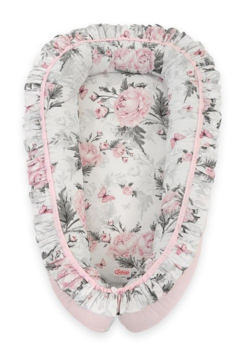 Kokon niemowlęcy kojec otulacz Premium z falbanką - Romantic peonies
