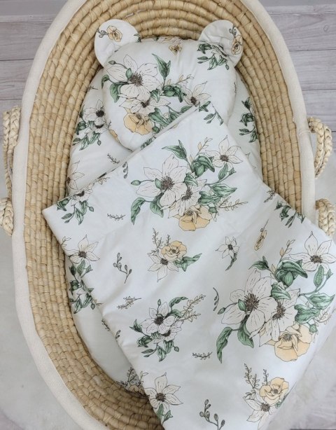 Kołderka z wypełnieniem i poduszka profilowana Miś - zestaw 2cz. - Clematis on beige
