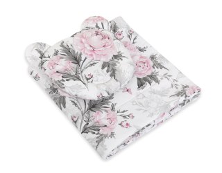 Kołderka z wypełnieniem i poduszka profilowana Miś - zestaw 2cz. - Romantic peonies