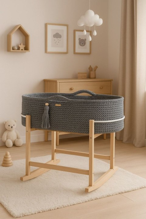 Kosz Mojżesza BOHO Handmade z kołyską - ciemny szary