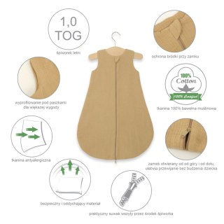 Muślinowy śpiworek dla dzieci zaokrąglony M 6-12 mcy letni TOG 1.0 - cream