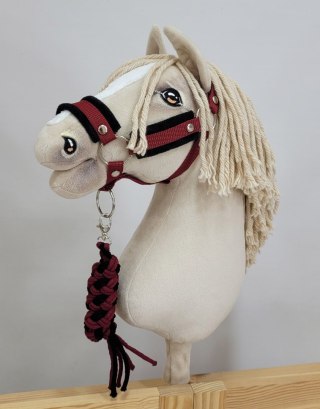 Uwiąz dla konia Hobby Horse pleciony ze sznurka - czarno- bordowy