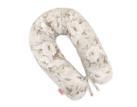 Bawełniana poszewka do poduszki ciążowej Longer - Peonies beige