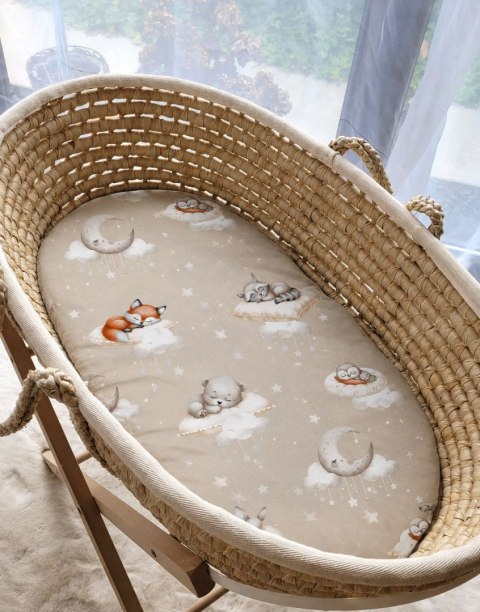 Prześcieradło bawełniane do kosza Mojżesza Boho wózka gondoli 75x35 cm - Twinkle Woodland