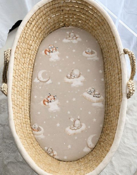 Prześcieradło bawełniane do kosza Mojżesza Boho wózka gondoli 75x35 cm - Twinkle Woodland