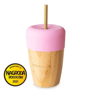ECORASCALS Kubek bambusowy o poj 240 ml z rurkami różowy