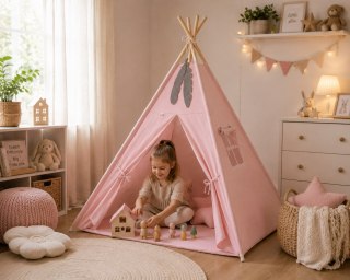 Namiot Tipi dla dzieci + zawieszki pióra - brudny róż