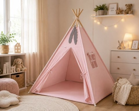 Namiot Tipi dla dzieci + zawieszki pióra - brudny róż