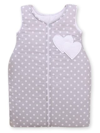 Śpiworek dla dzieci bawełniany M 6-12 mcy TOG 2.5 całoroczny ocieplany serduszka grochy na szarym