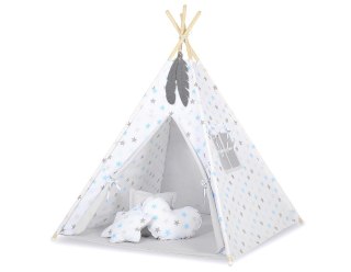 Dwustronna mata do tipi z wypełnieniem - Gwiazdy szaro-niebieskie/szary